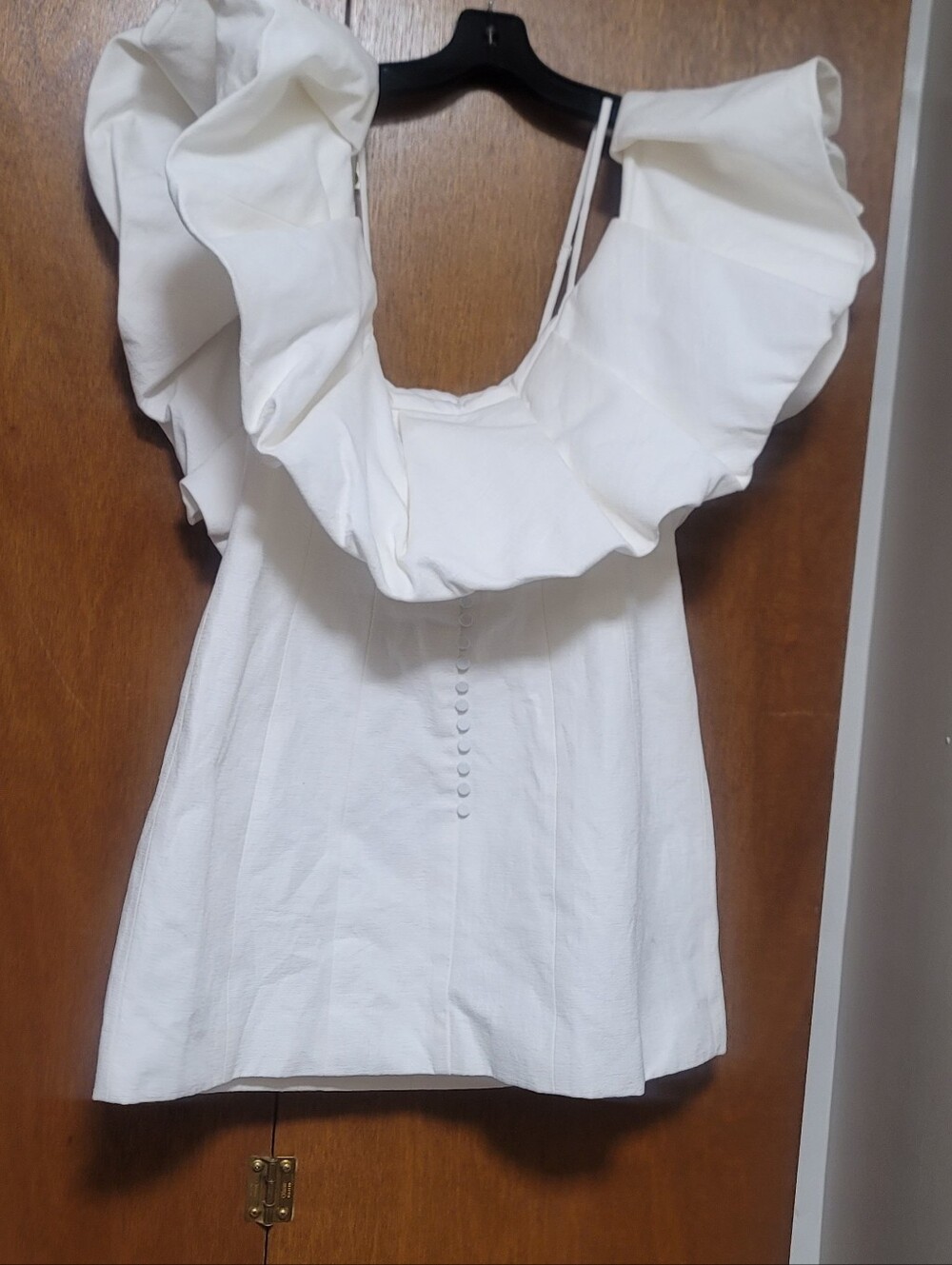 SIMKHAI Puff Cold Shoulder Ruffled Cotton and Linen Mini Dress Size 8